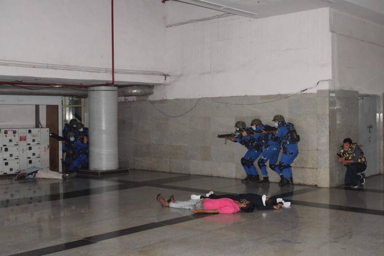 Three terrorists killed in mock drill, one arrested