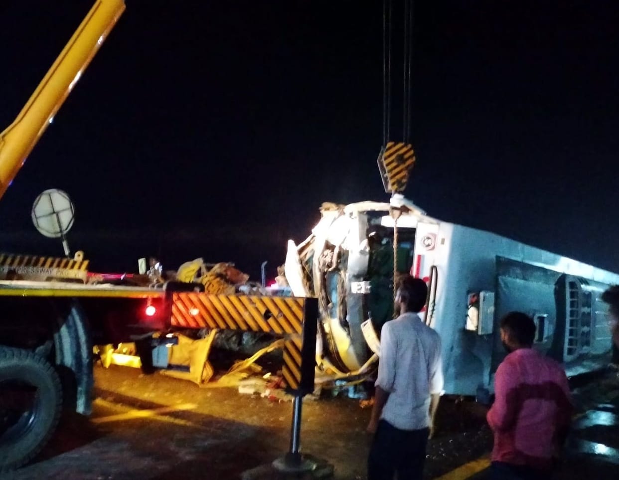 Bus overturned due to driver falling asleep