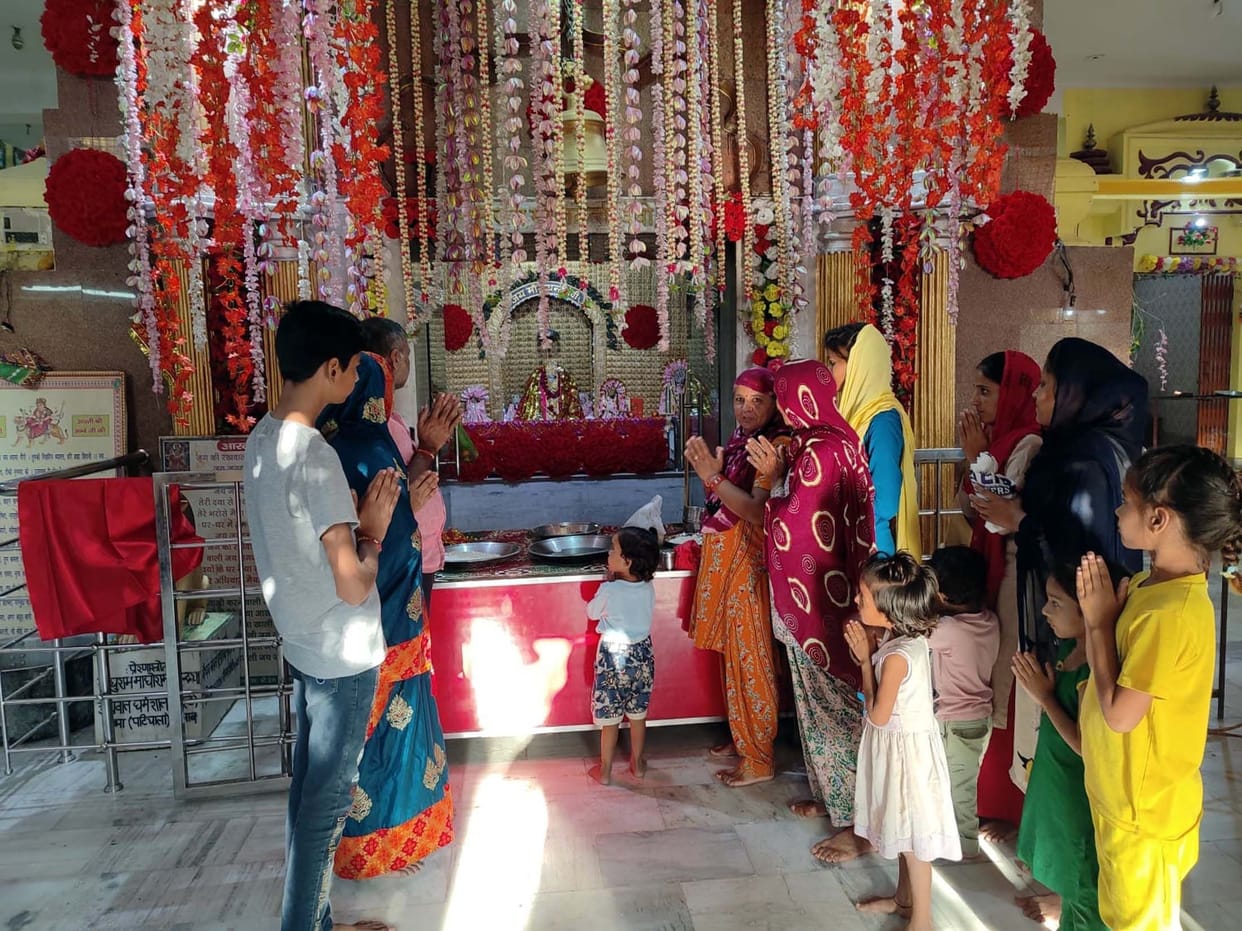 Crowd of devotees in temples on the first day of Navratri