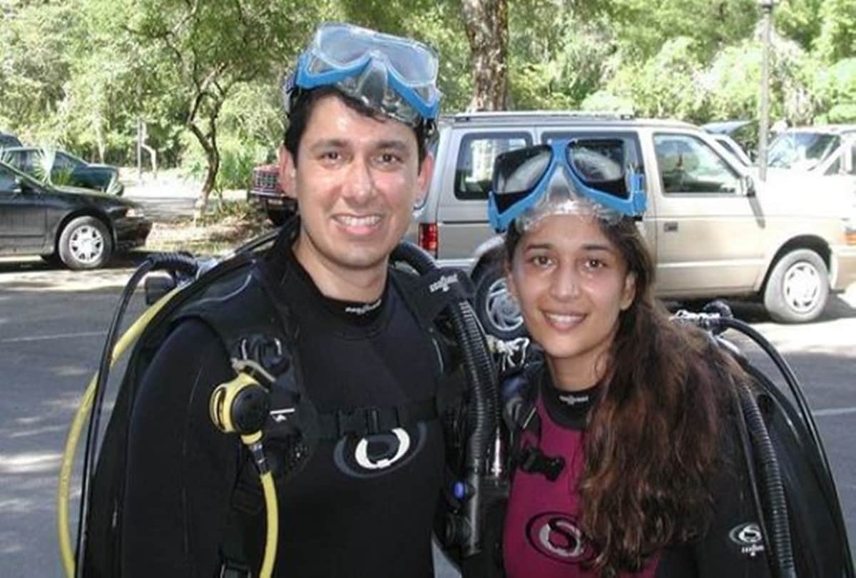 Madhuri dixit husband dr nene share throwback photo of them from their younger days when they learned scuba diving
