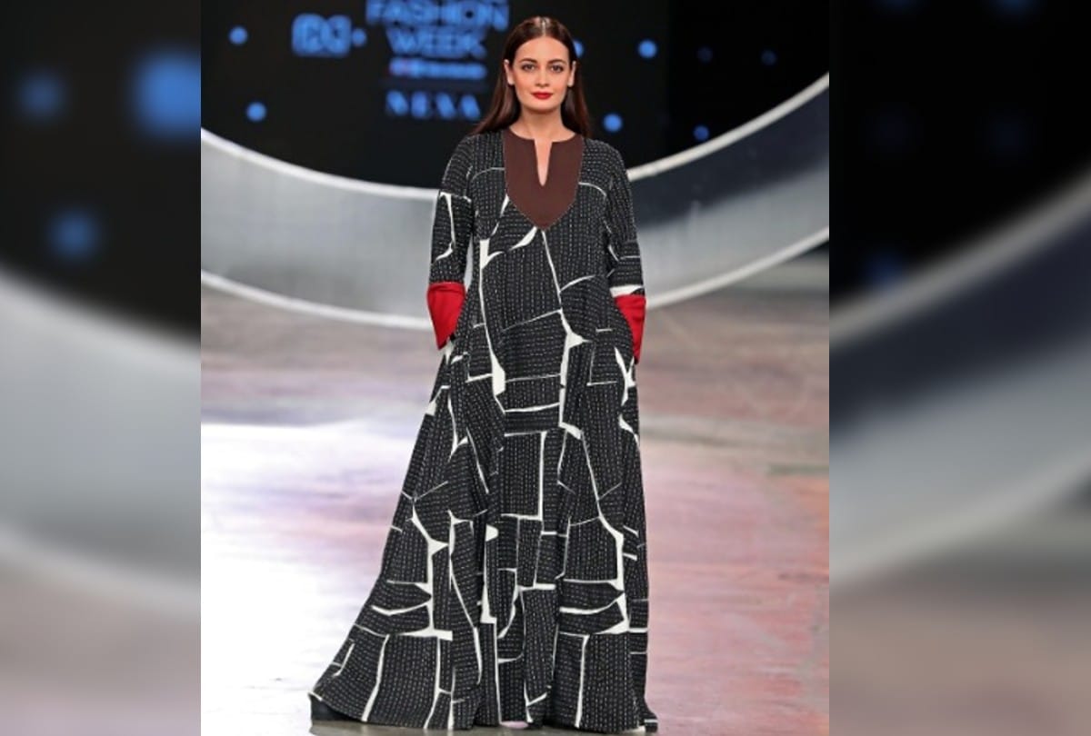 lakme Fashion week 2021 Dia Mirza Wore Black kaftan Abraham And Thakore Collection