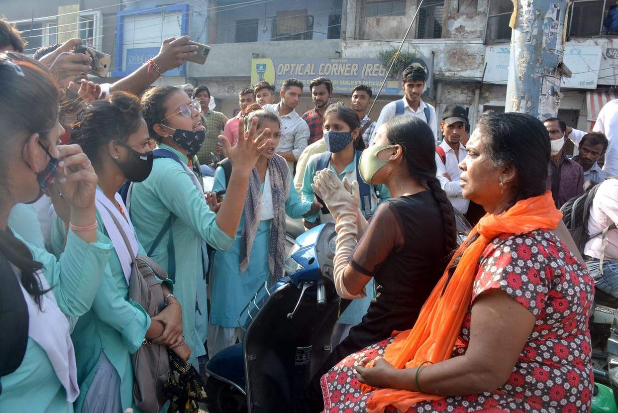 Students jammed Ramghat road