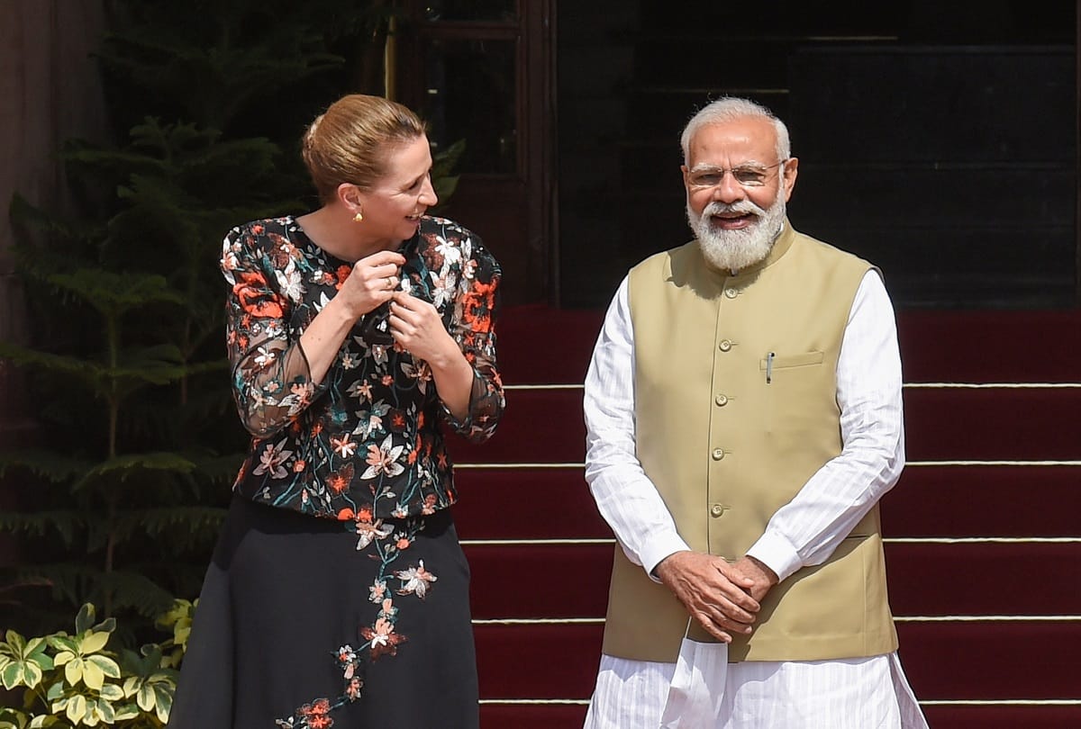 Denmark PM Mette Frederiksen receives ceremonial reception at Rashtrapati Bhawan. She was received by PM Narendra Modi