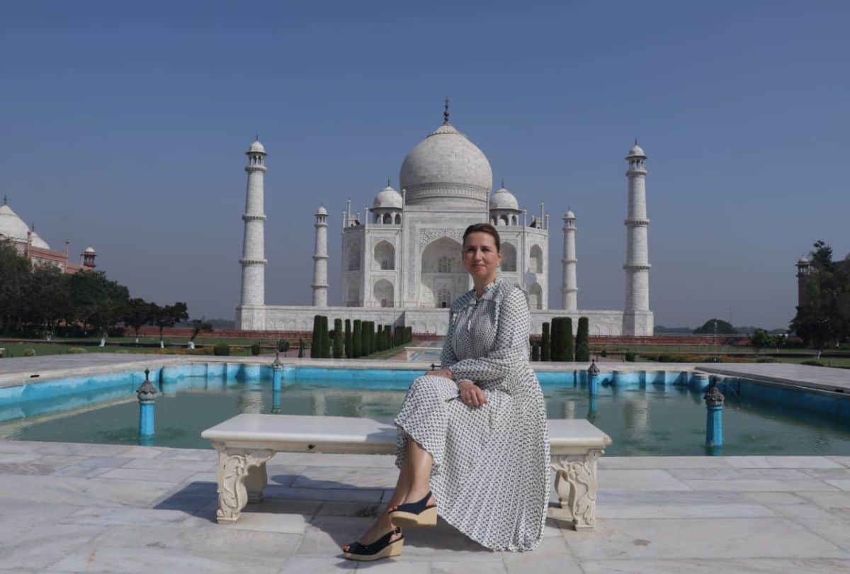 Denmark PM Mette Frederiksen visits taj mahal with her husband in Agra