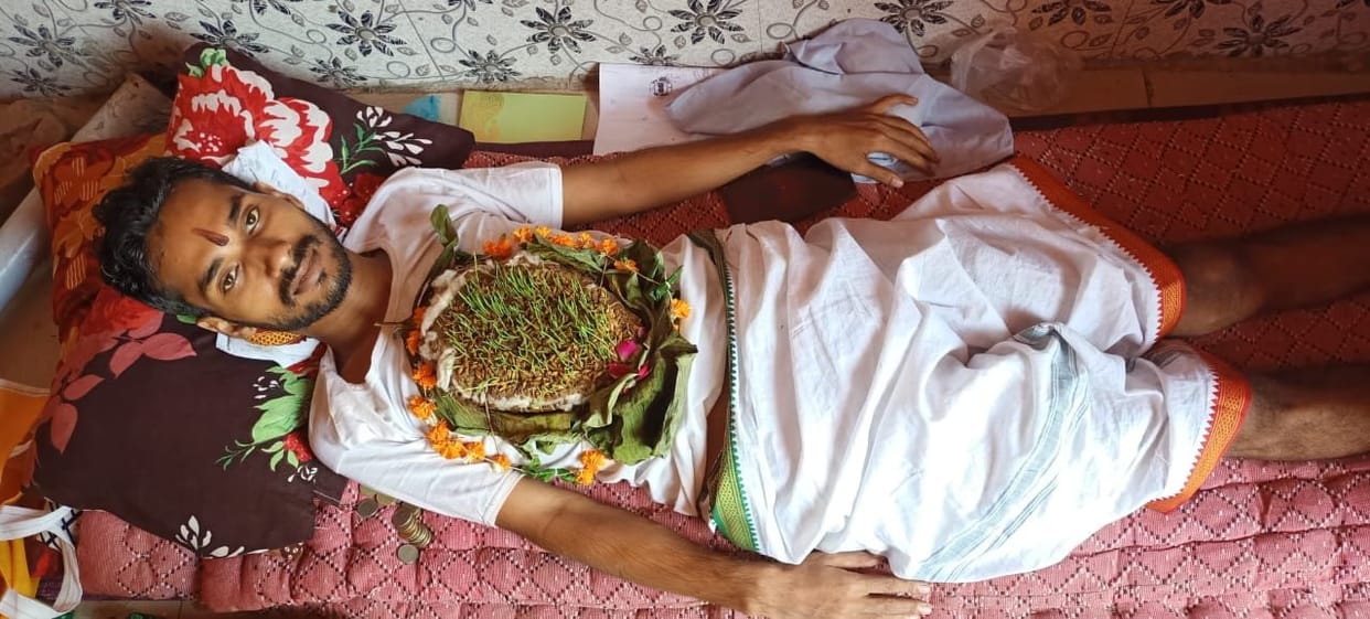 Worship Maa Durga by planting Jawara on her chest