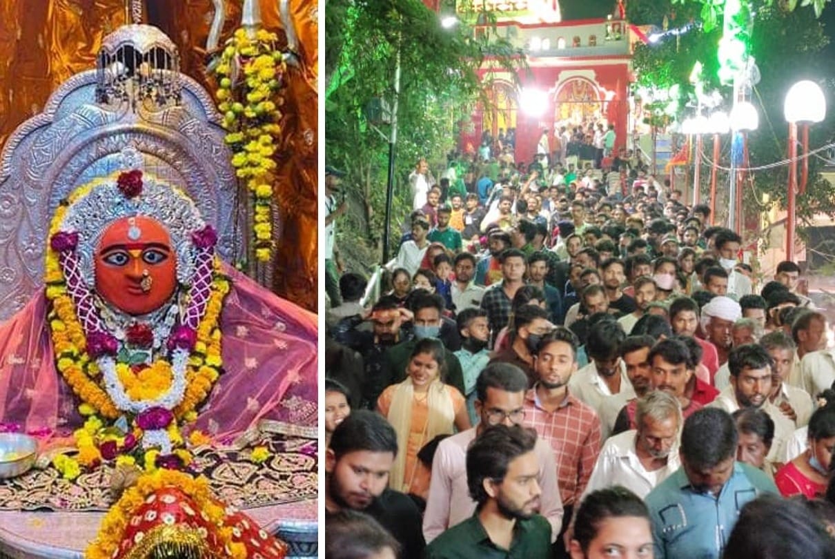 Dewas: Thousands of devotees reaching to visit Maa Tulja Bhavani and Chamunda Mata Temple, some are going barefoot and some are on their knees