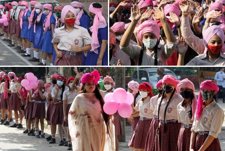Girls wear pink turbans on International Day of the Girl Child in Chandigarh