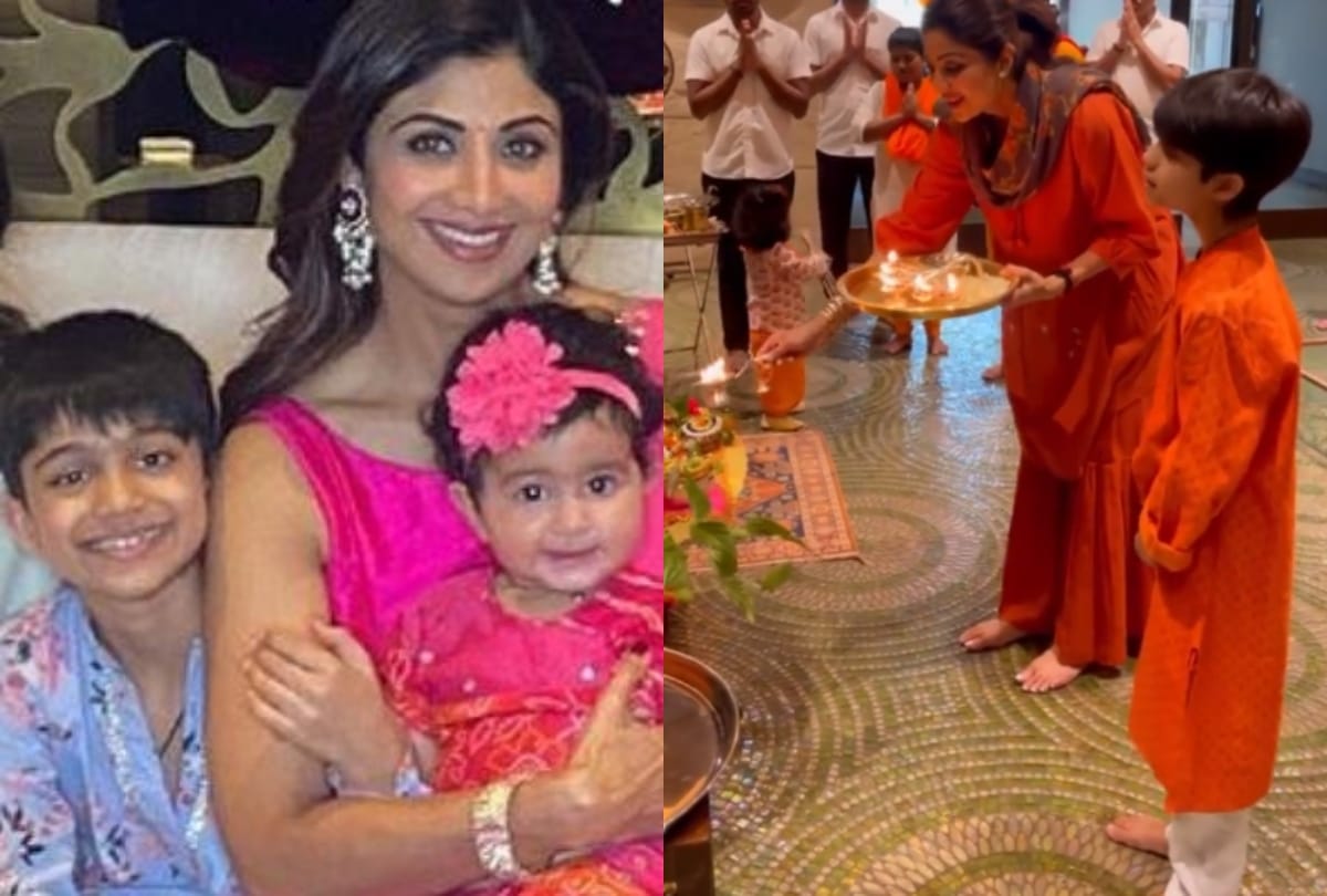 Shilpa Shetty performs special Navratri puja with Viaan and Samisha