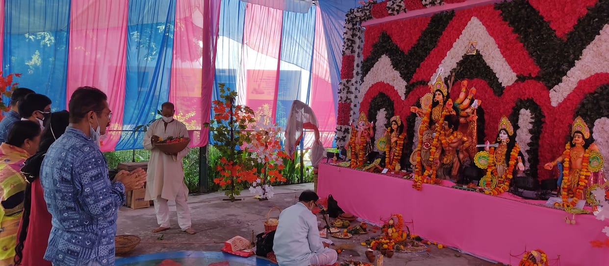 Devotees gathered in the temples to see the mother