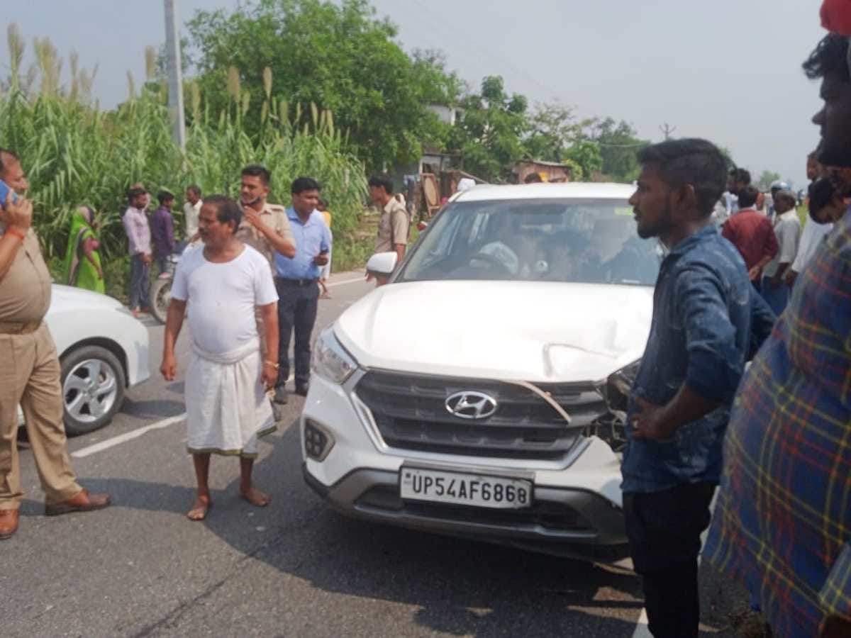 Two middle age man died in road accident car hit bike in mau