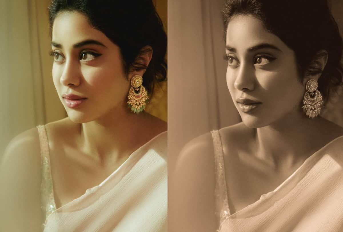 Janhvi kapoor Retro Look in Peach Color Saree Photos And Price