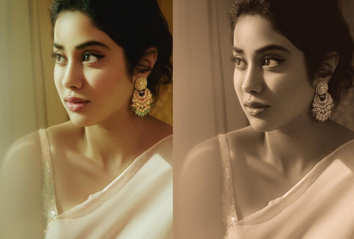Janhvi kapoor Retro Look in Peach Color Saree Photos And Price