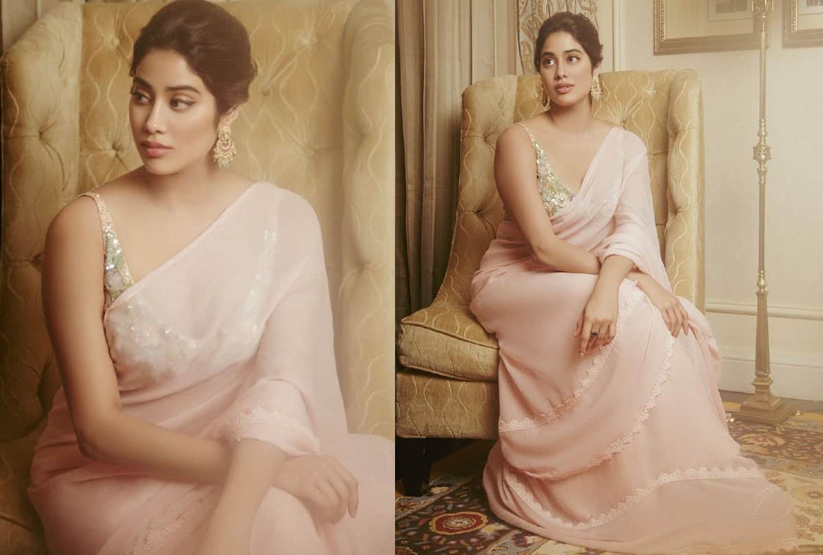 Janhvi kapoor Retro Look in Peach Color Saree Photos And Price