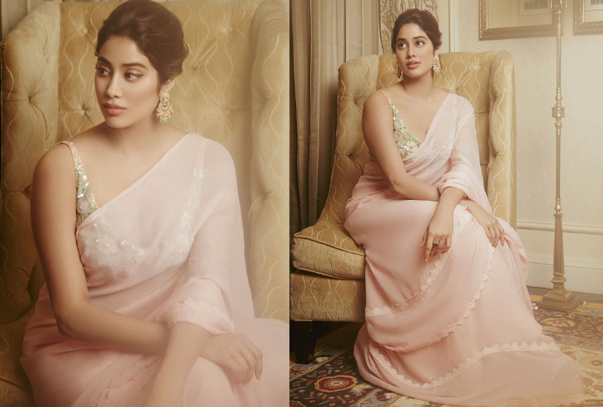 Janhvi kapoor Retro Look in Peach Color Saree Photos And Price