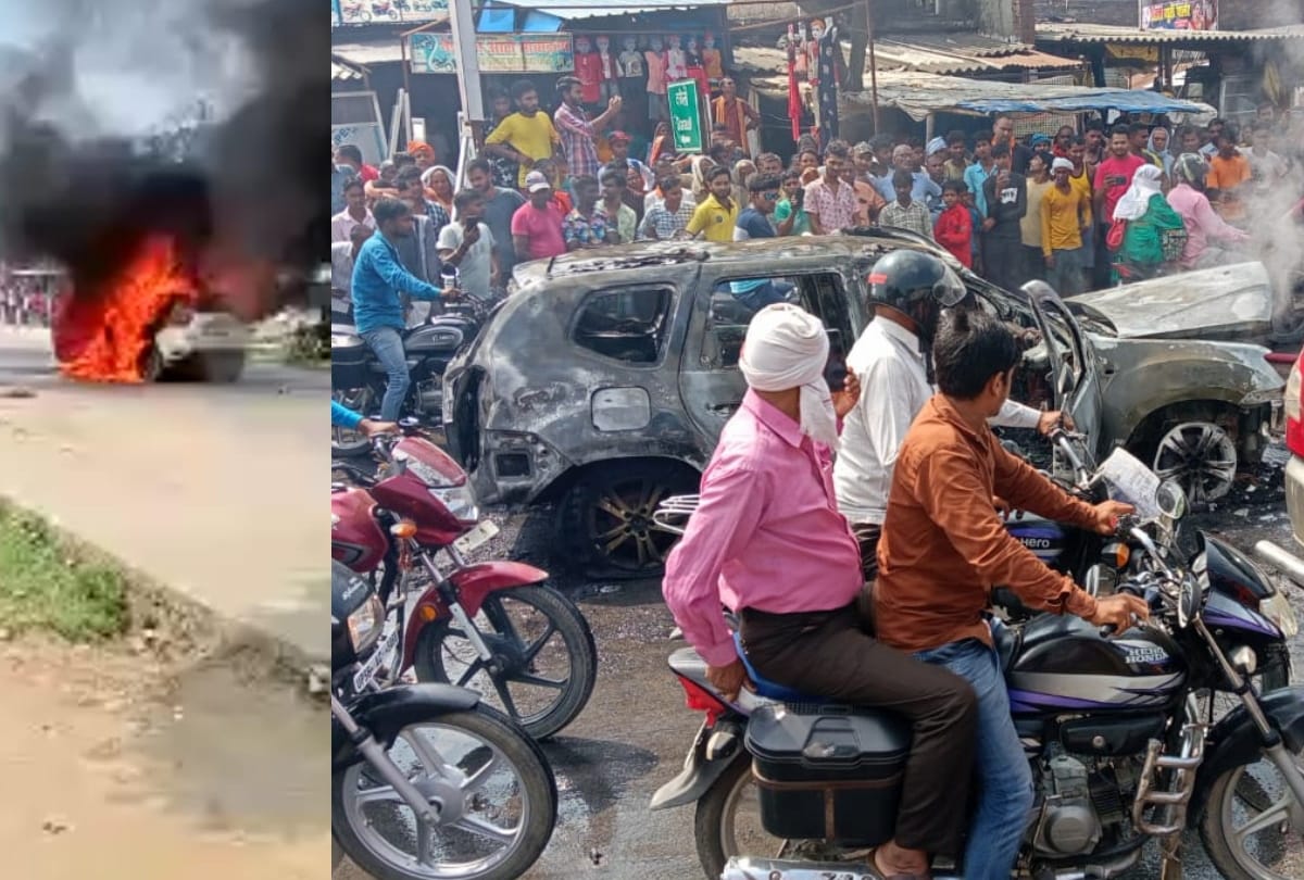 massive fire in running car at maharajganj