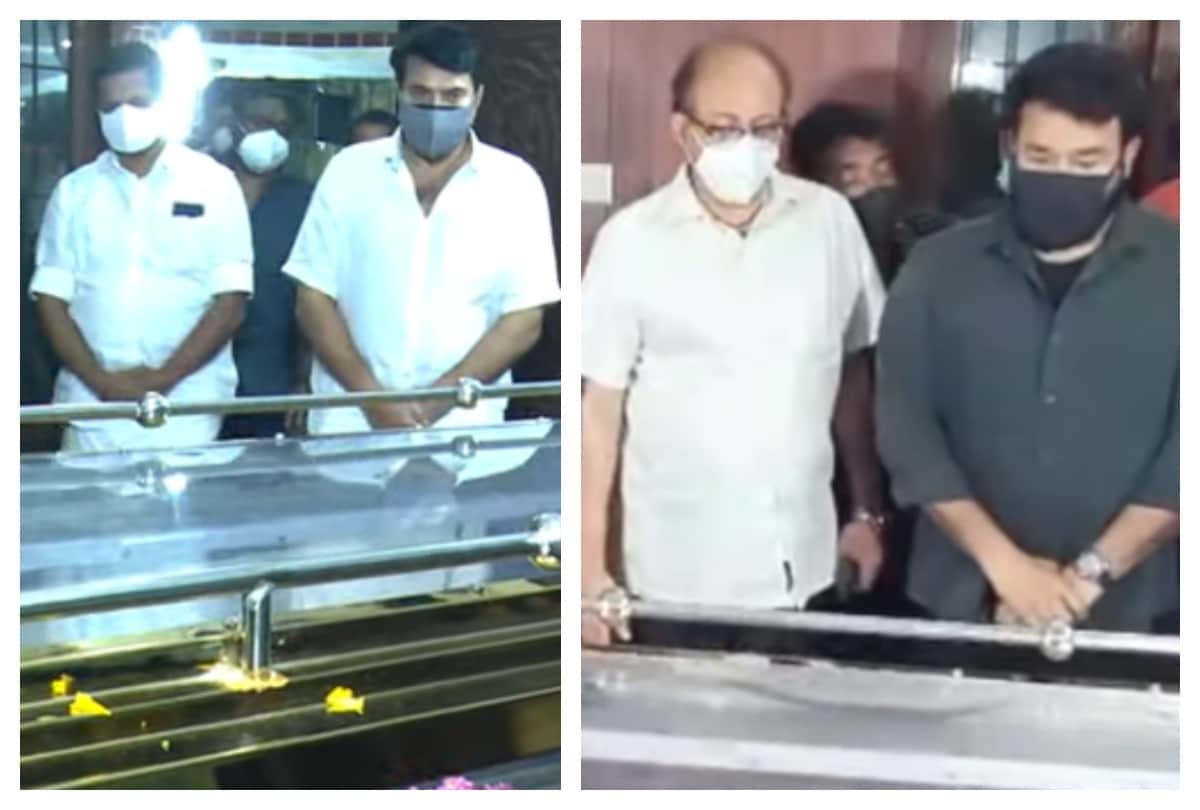 Mammootty Mohanlal giving tearful farewell to Nedumudi Venu last rites