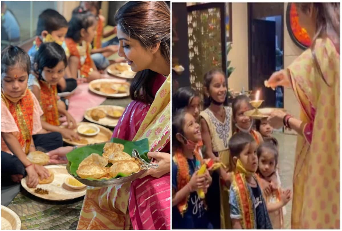 Social Media: Shilpa Shetty organises Kanya Puja at home on Maha Ashtami served food to Kanchaks with her own hands