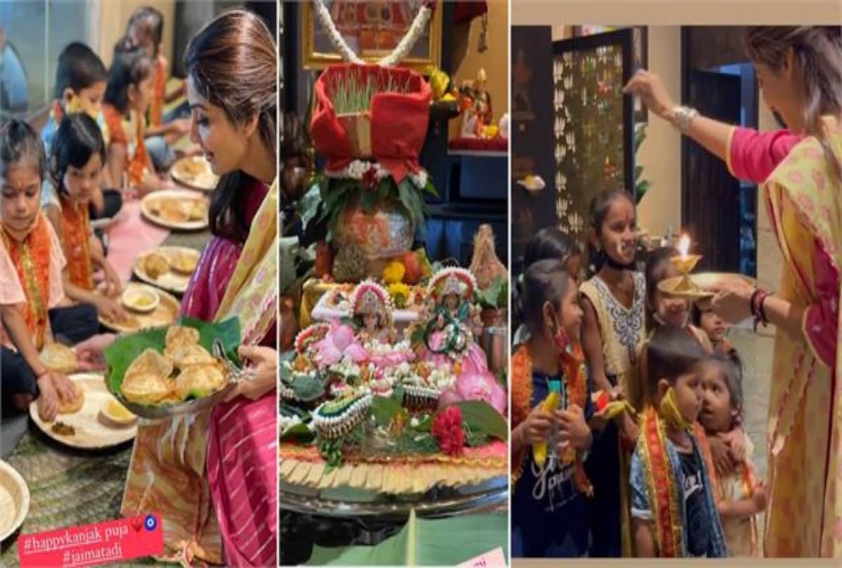 Social Media: Shilpa Shetty organises Kanya Puja at home on Maha Ashtami served food to Kanchaks with her own hands