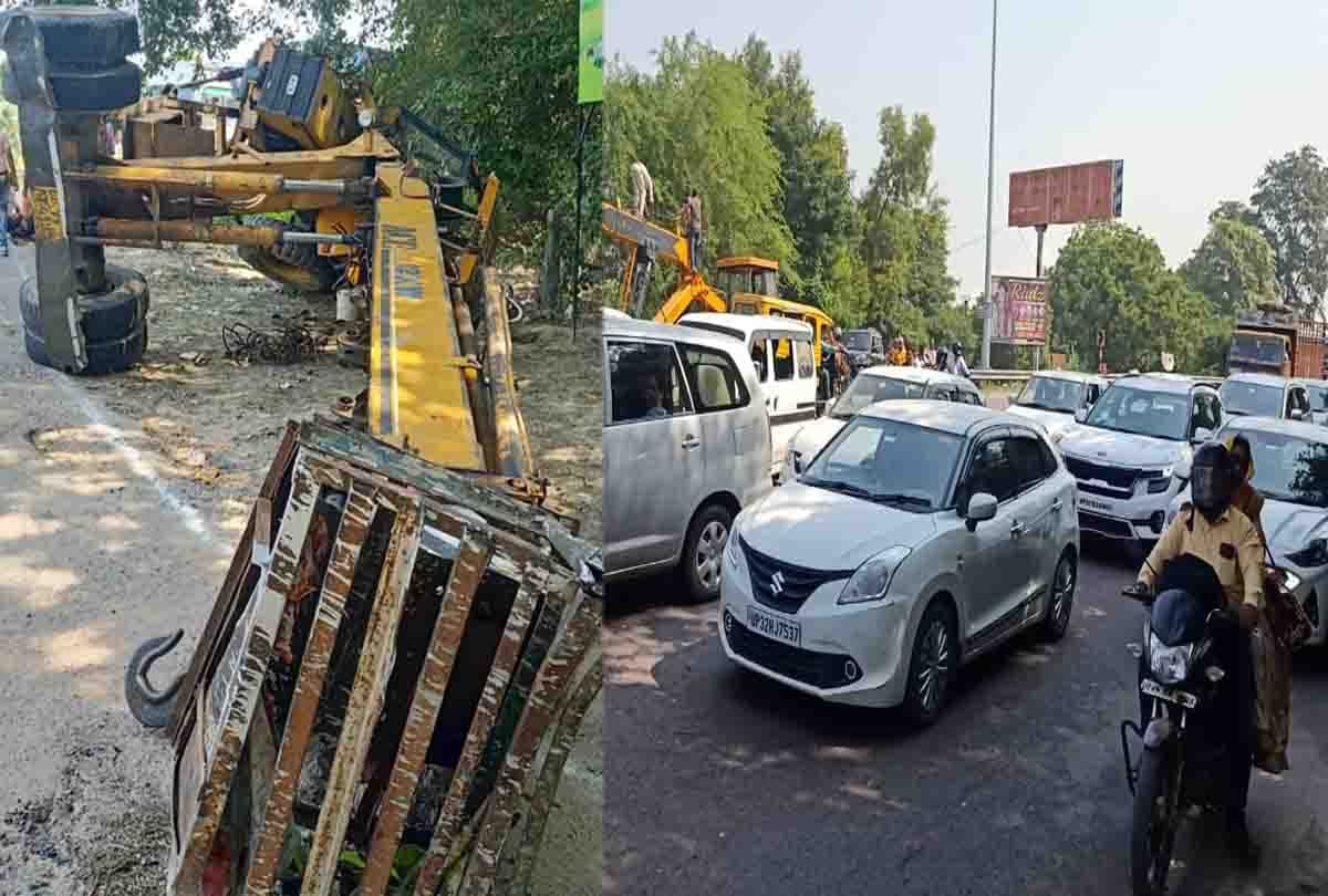 Unnao: Traffic jam on the highway due to broken axle of the truck