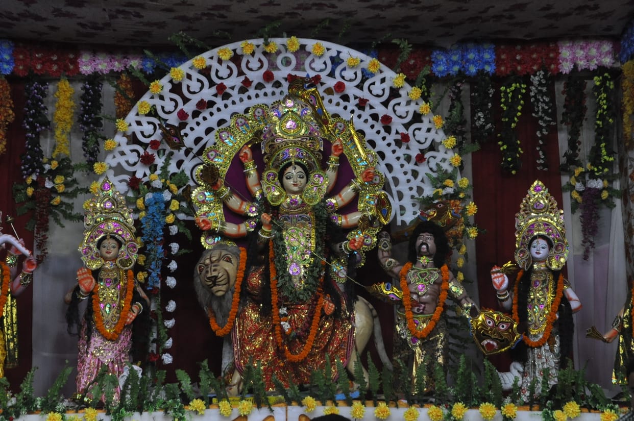 Devotees gathered in the pandals to see the mother
