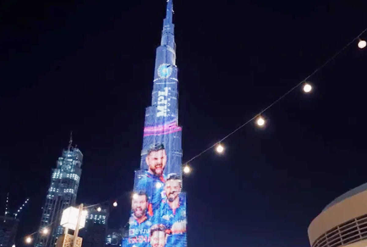 Team India T20 World Cup jersey unveil with a light show projection on the iconic Burj Khalifa in Dubai