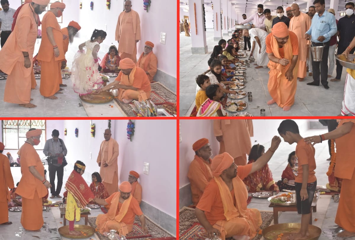 CM Yogi Adityanath kanya pujan during navmi 2021 see photos gorakhnath temple