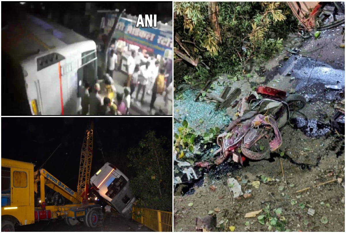 Bus falls down from Bhatia Mode flyover as tyre blasts out many critically injured