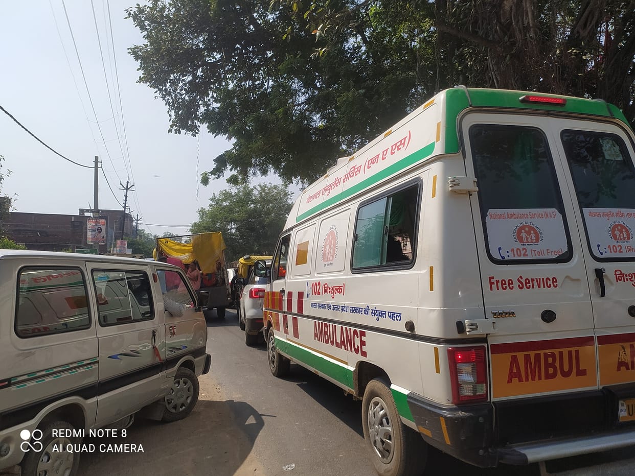 car collided with auto, ambulance got stuck in jam