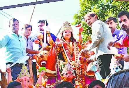 Goddess idols immersed in rivers by taking out processions