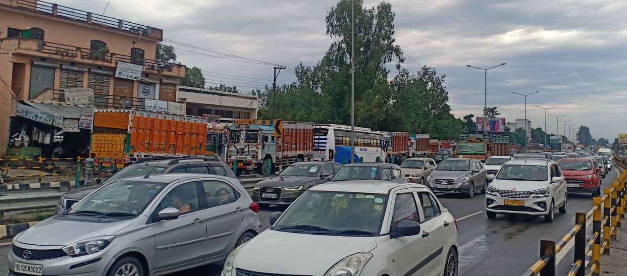 Crowd of passengers gathered in buses on weekends