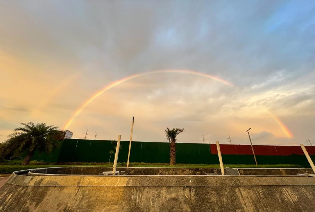 delhi ncr weather updates rainbow with beautiful sky seen in many places people took pictures