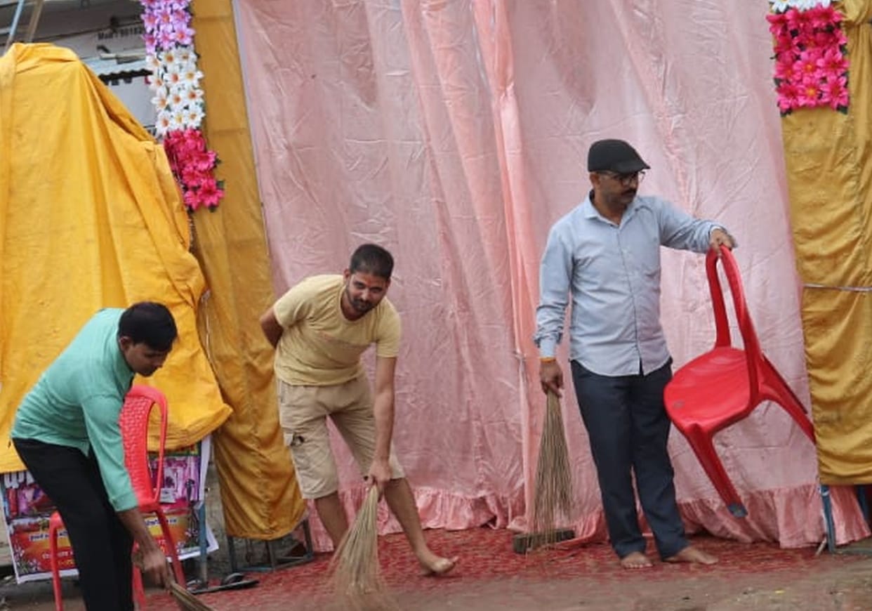 Durga pandal drenched in continuous rain
