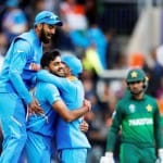 2019 विश्व कप में भारत की जीत पर जश्न मनाते खिलाड़ी