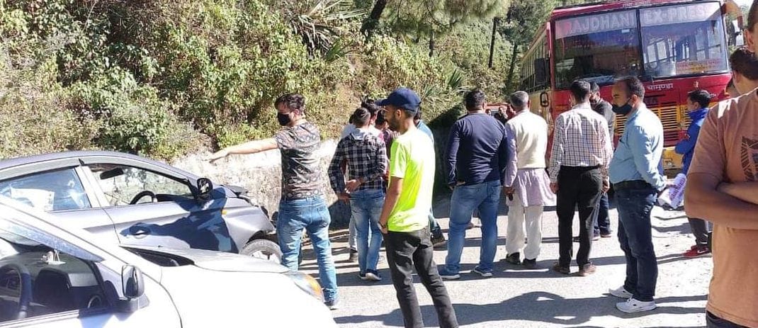 Private bus-car collided in Ghatasani, highway jammed