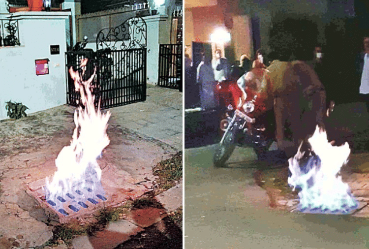 A sudden fire broke out in the gutter of Manimajra in Chandigarh at night