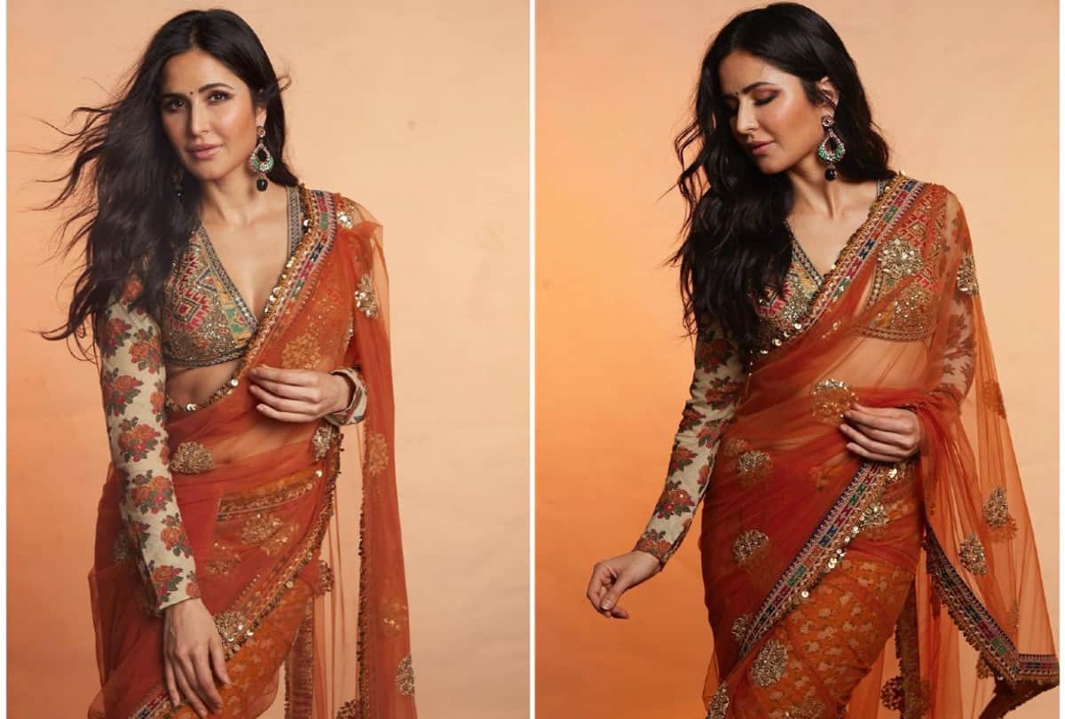 look stylish in wedding season with net fabric saree like katrina kaif