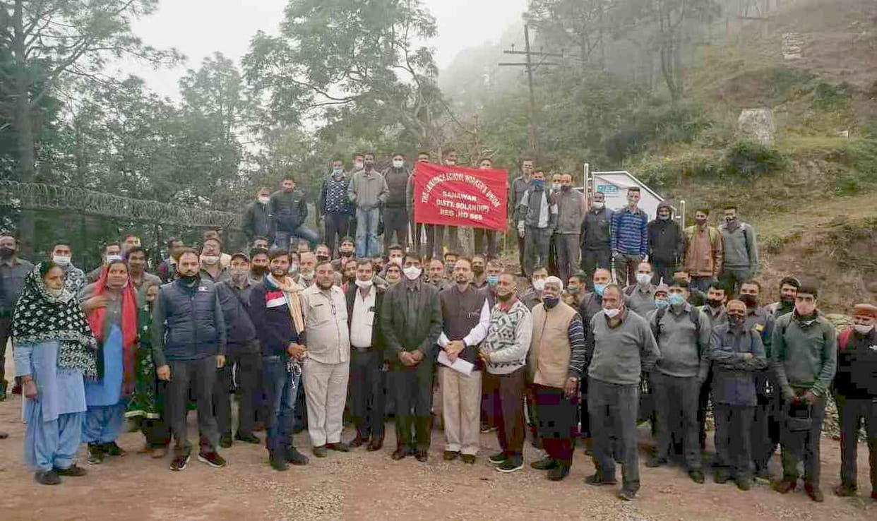 Employee union shouts slogans against Lawrence school Sanavar management for not considering pending demands