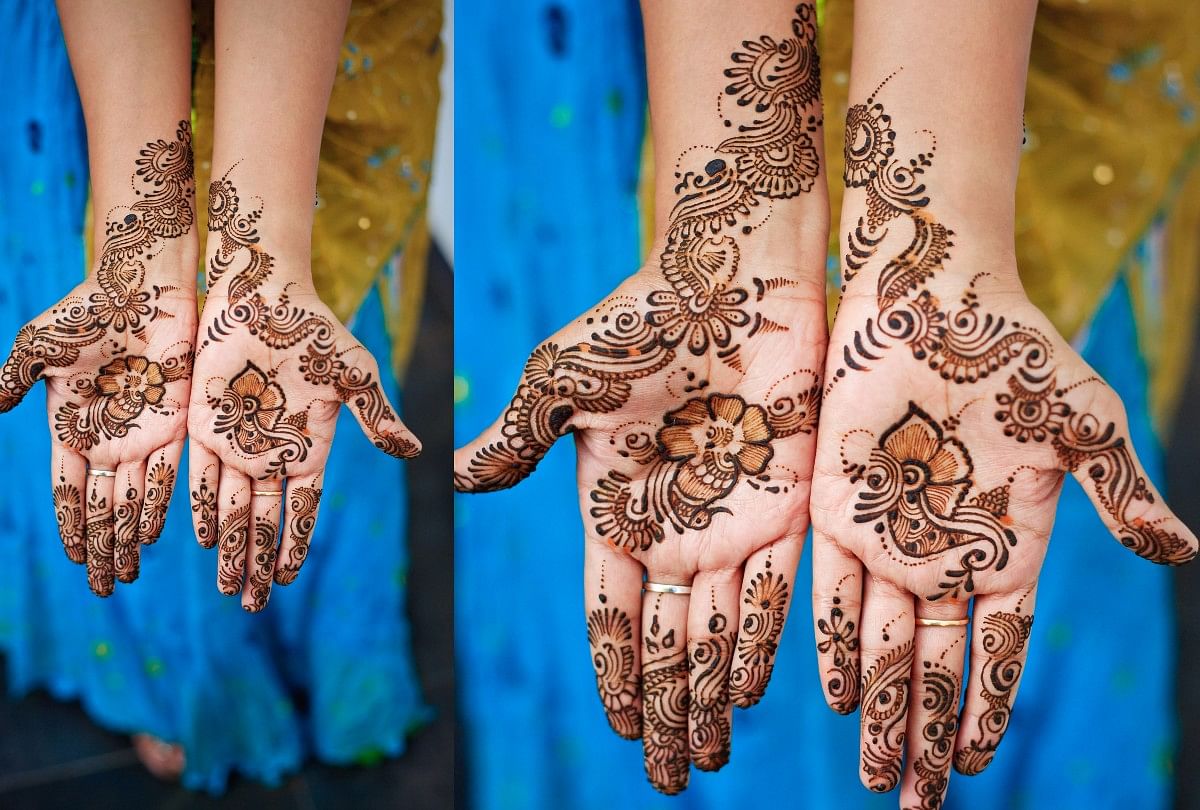 Karva Chauth mehndi design Photos हाथों में मेहंदी, चेहरे पर मुस्कान..  जम्मू से नागपुर तक बाजार गुलजार Karva Chauth mehndi design Photos Karwa  Chauth shopping Pics womens henna