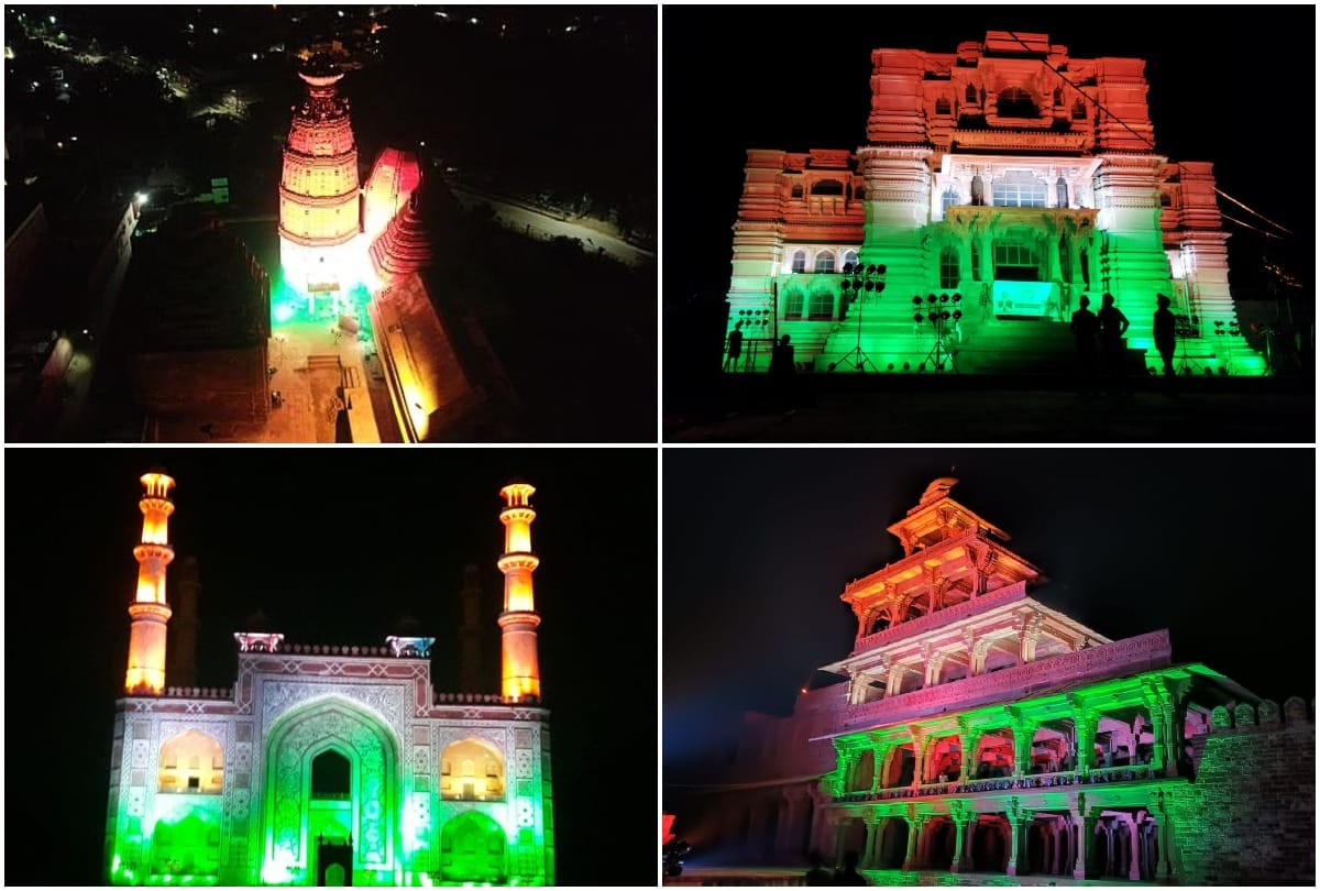 two temples of Vrindavan illuminated by tiranga lights on india completes 100 crore vaccinations