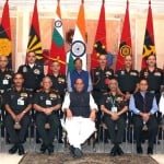 पिछले साल हुई कमांडर्स कॉन्फ्रेंस के दौरान सीडीएस जनरल बिपिन रावत, रक्षा मंत्री राजनाथ सिंह और सेना प्रमुख जनरल एमएम नरवणे। (बाएं से दाएं)