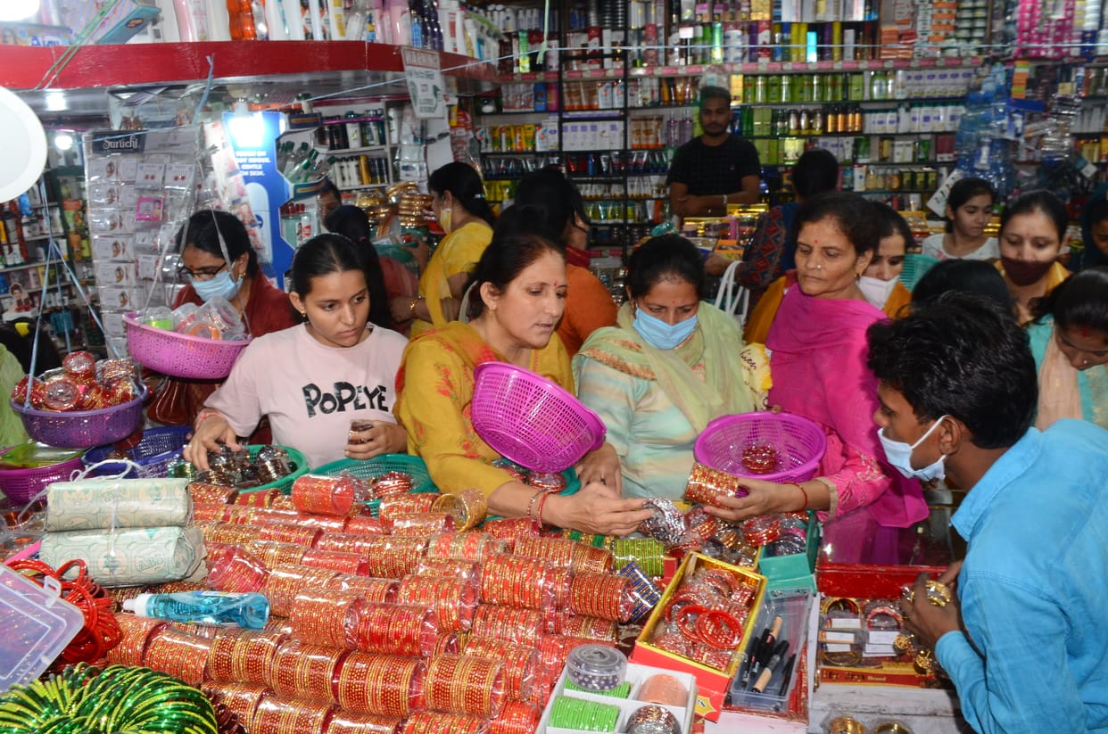 Women gathered in the city to shop for Karva Chauth