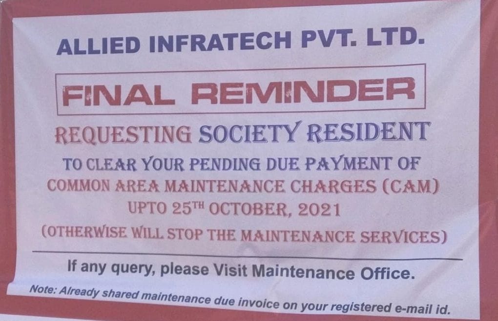 Builder put banner at society gate, warned to close the facility