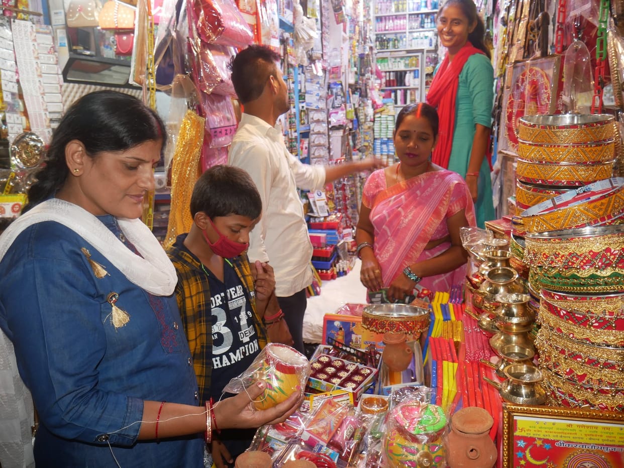 Market decorated with karva and sieve
