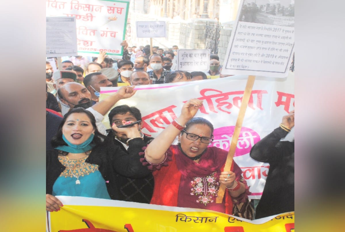 bhumi adhigrahan prabhavit manch protest in mandi for four times compensation, rally taken out till DC office