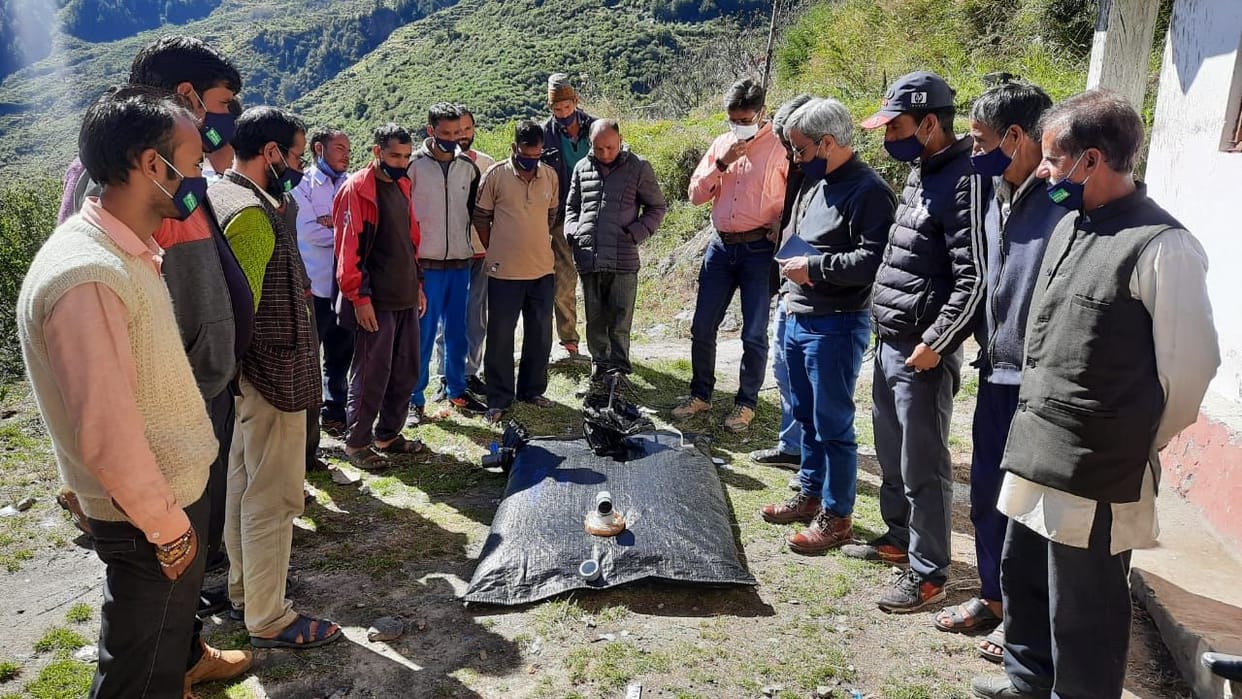 Foldable water tank given to the farmers of Harshil and Sukki