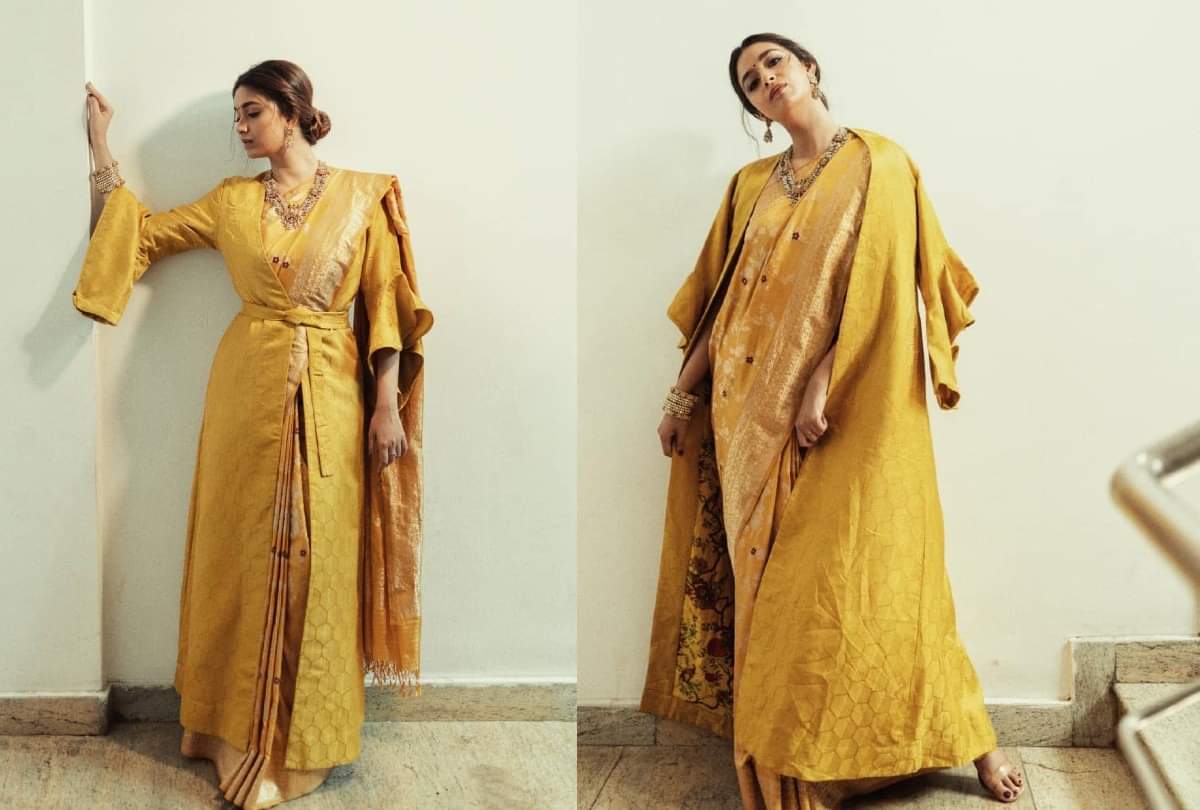 keerthy Suresh Wear mustard Saree With jacket Photos