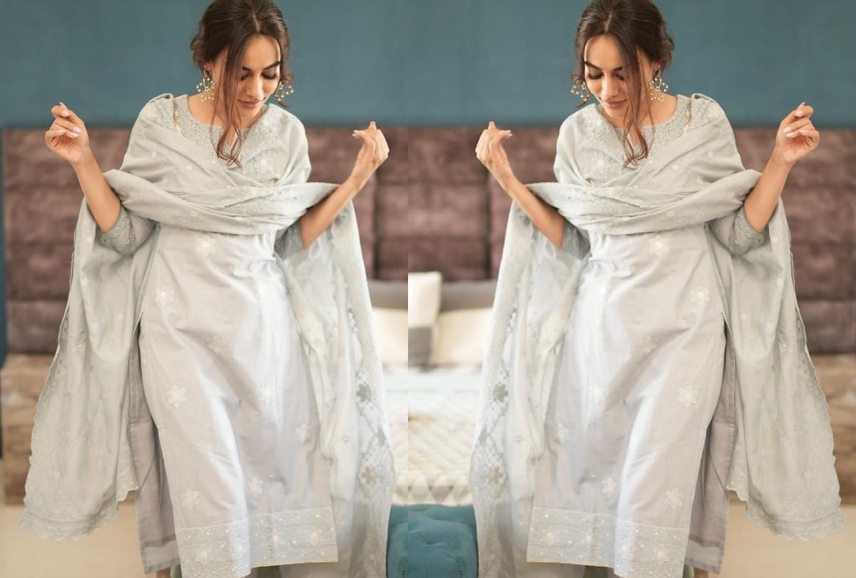 Surbhi jyoti traditional look in grey kurta set Best For diwali 2021 celebration