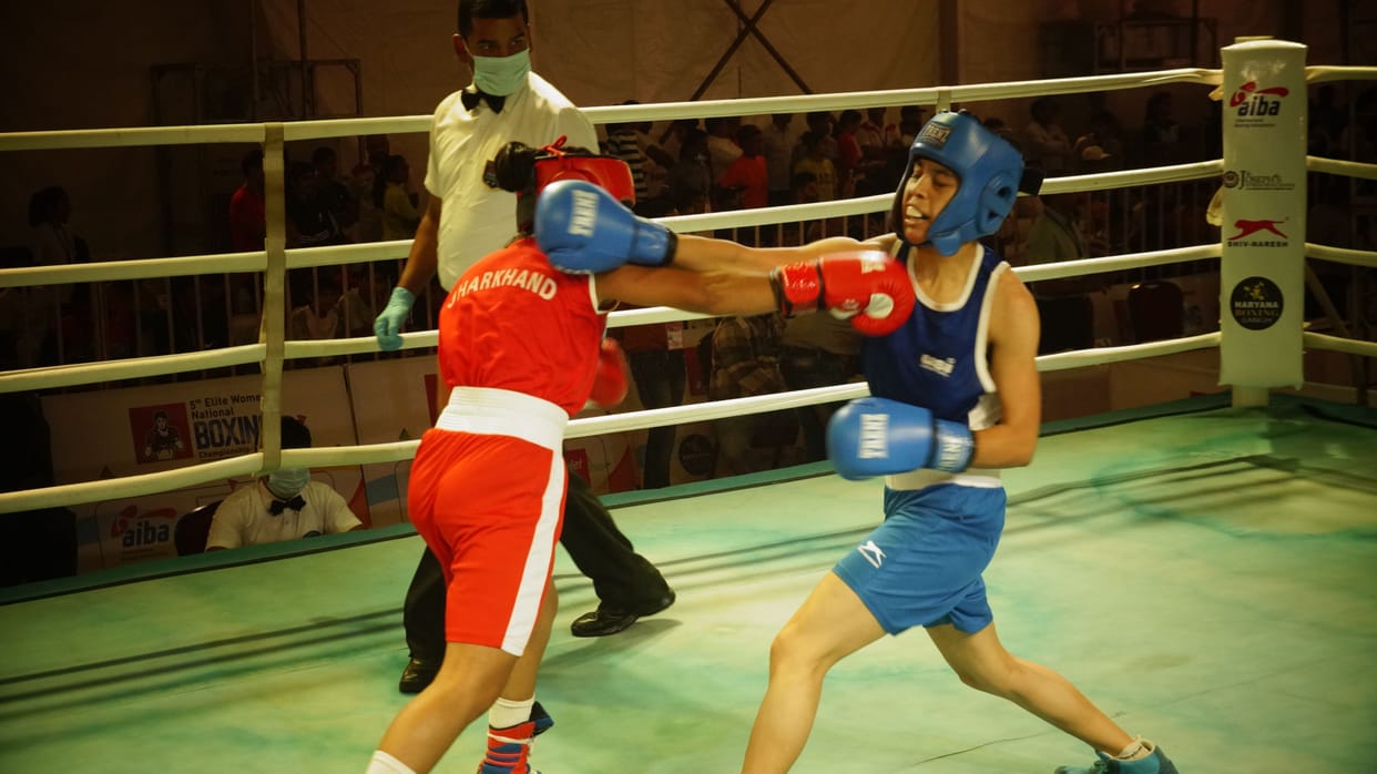 The spirit of the All India Police team came out from the strong punch of Sweety Bura of Hisar
