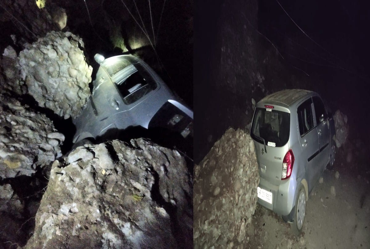 Six vehicles including a motorcycle damaged due to landslide in Toni Devi hamirpur himachal