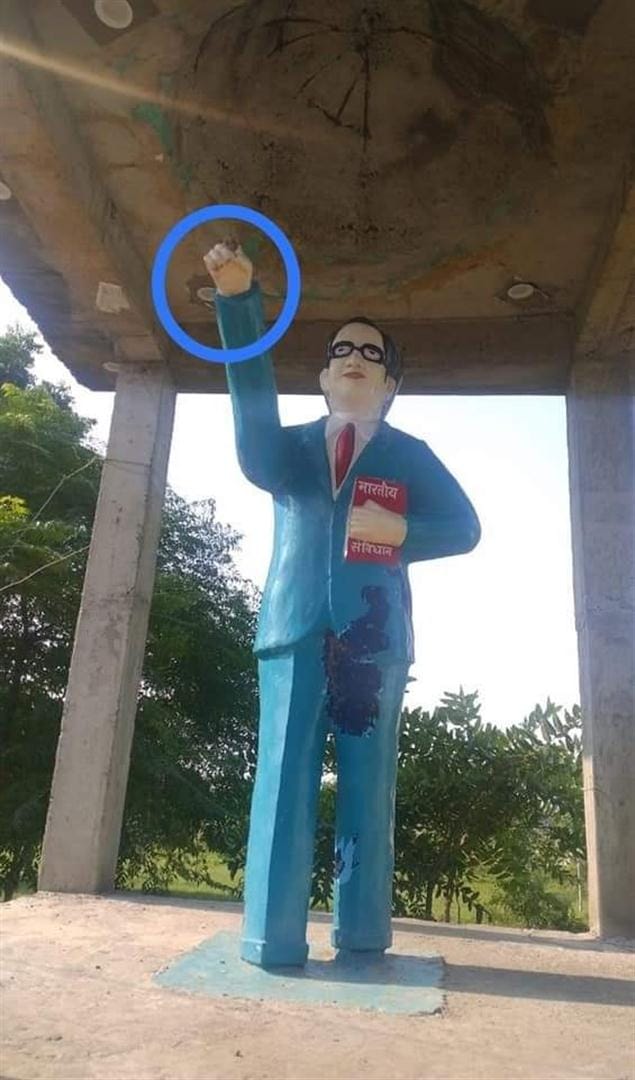 Ambedkar statue damaged in Chamraula, uproar